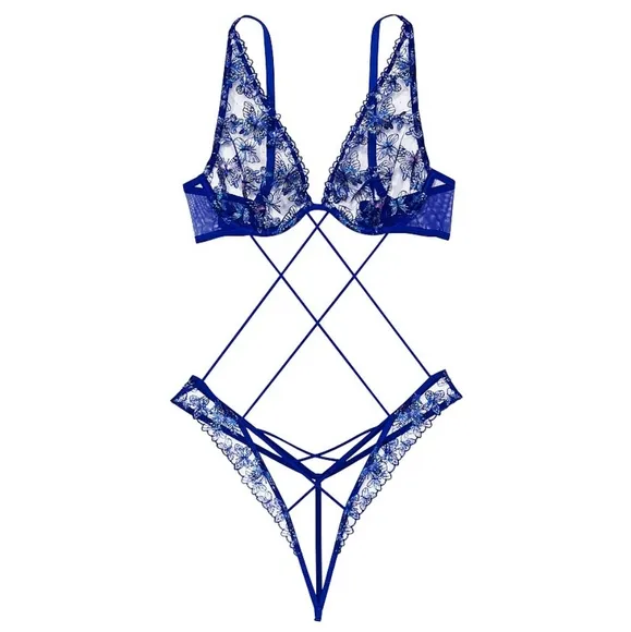 Victoria's Secret Blue Strappy Butterfly Teddy Small