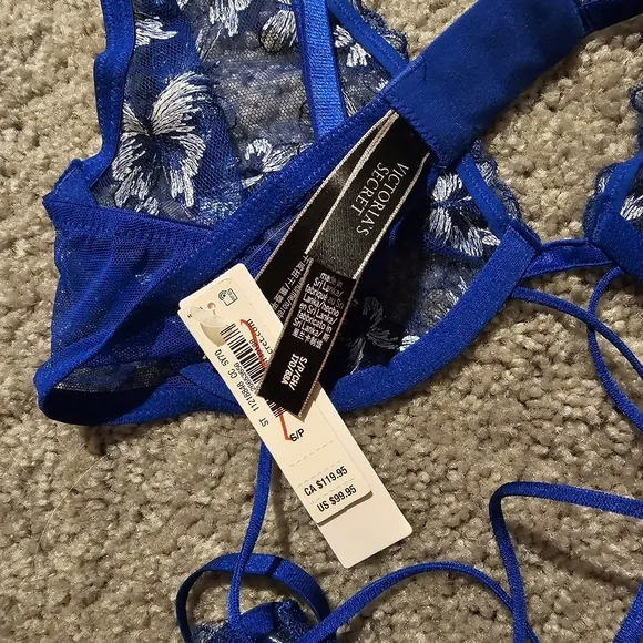 Victoria's Secret Blue Strappy Butterfly Teddy Small
