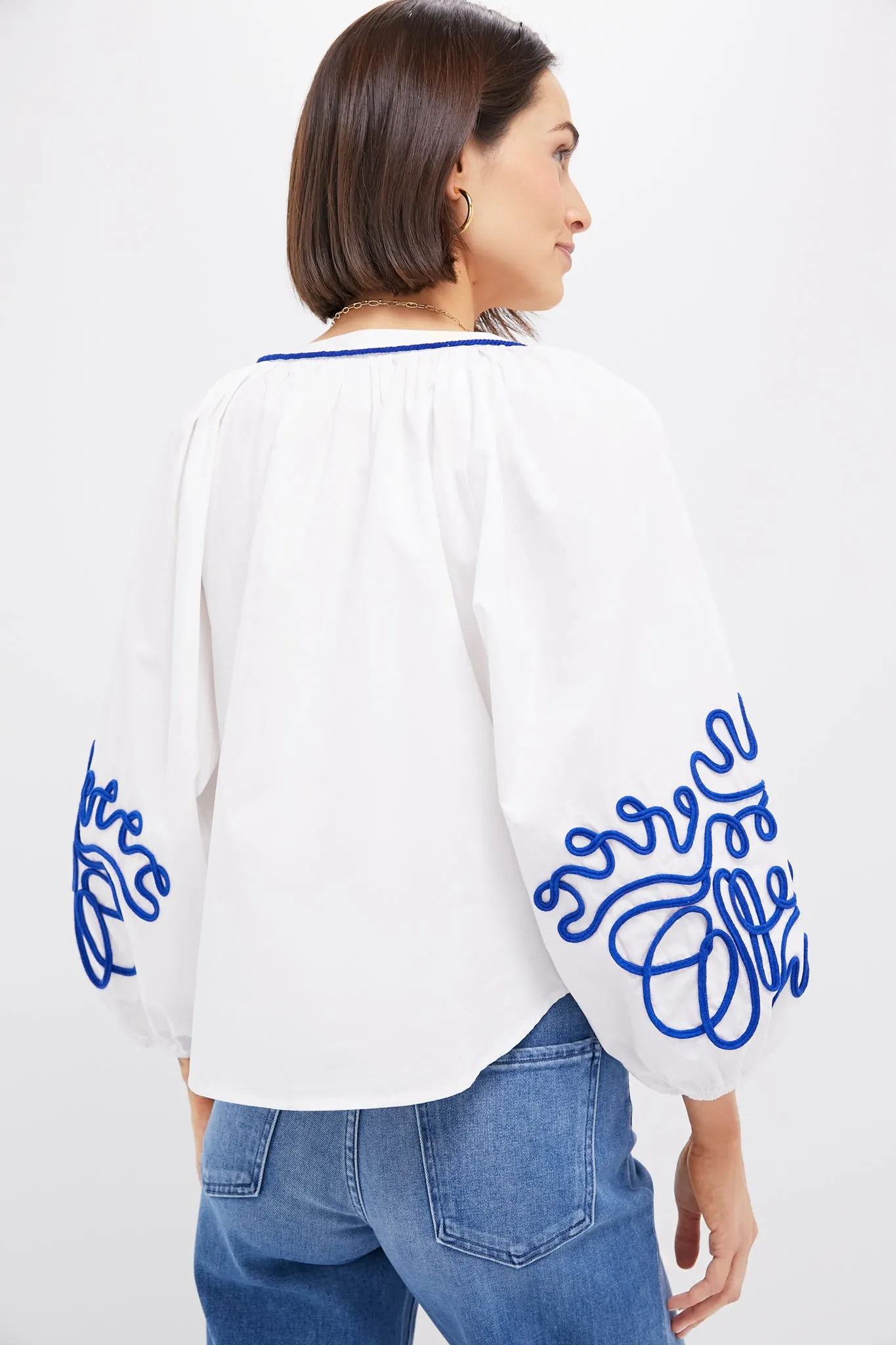 White & Royal Blue Soutache Stella Blouse