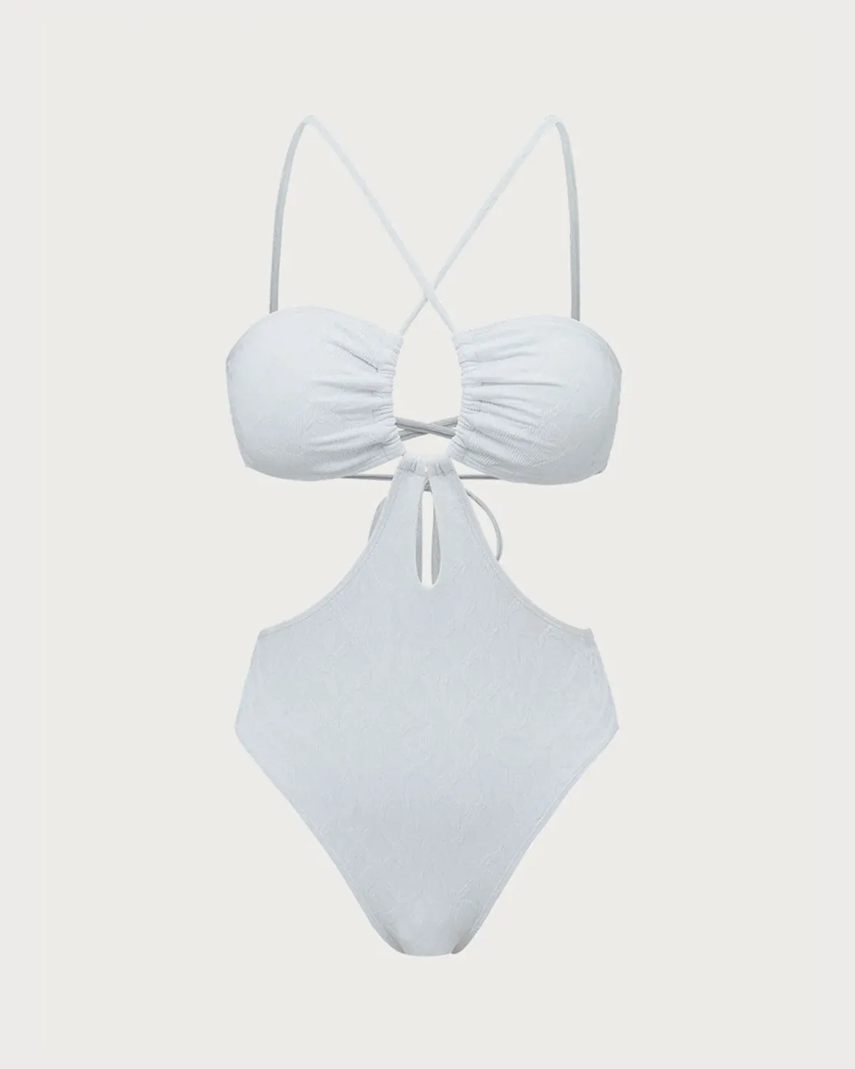 White Textured Halter One-Piece Swimsuit