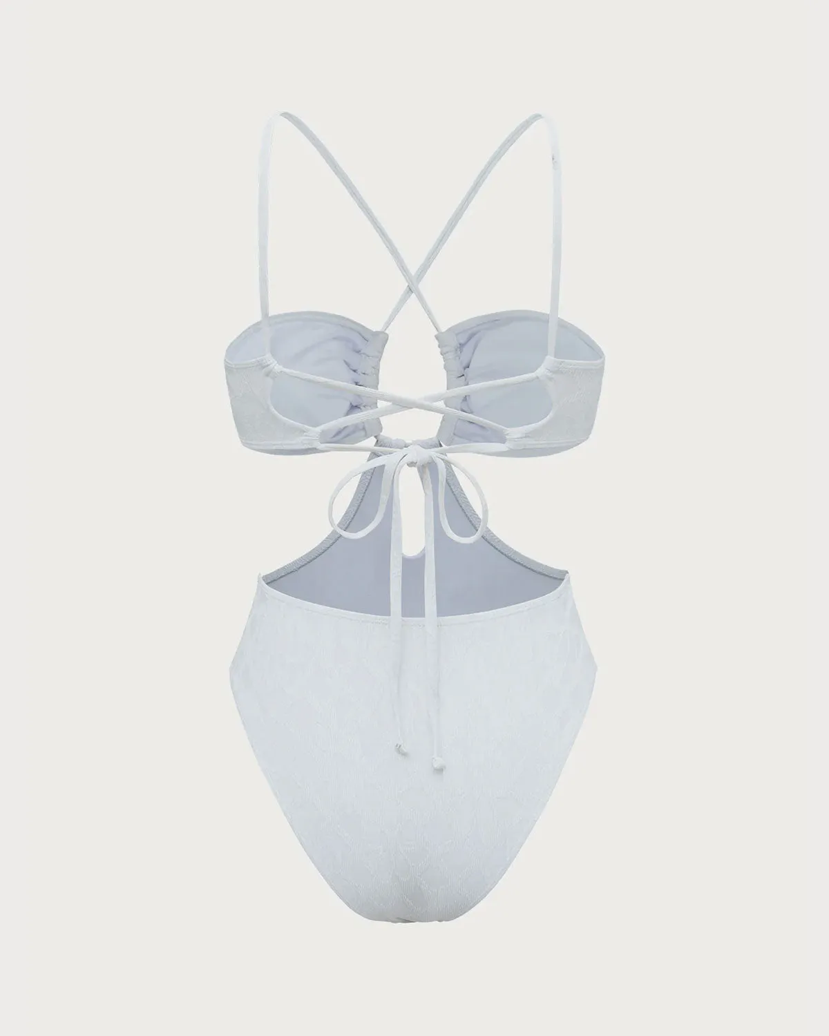 White Textured Halter One-Piece Swimsuit