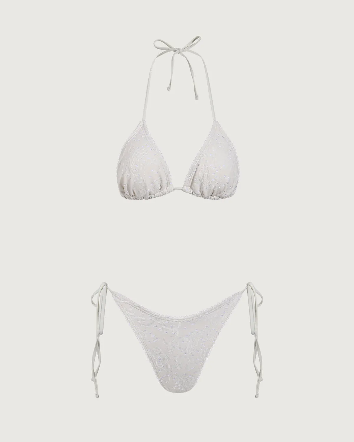 White Textured Triangle Bikini Set
