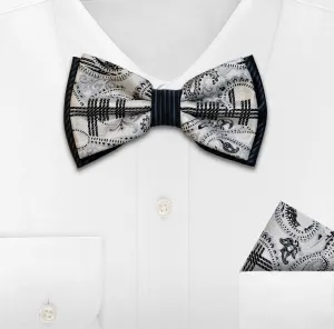 WHITE WOVEN BOW TIE & HANKIE SET