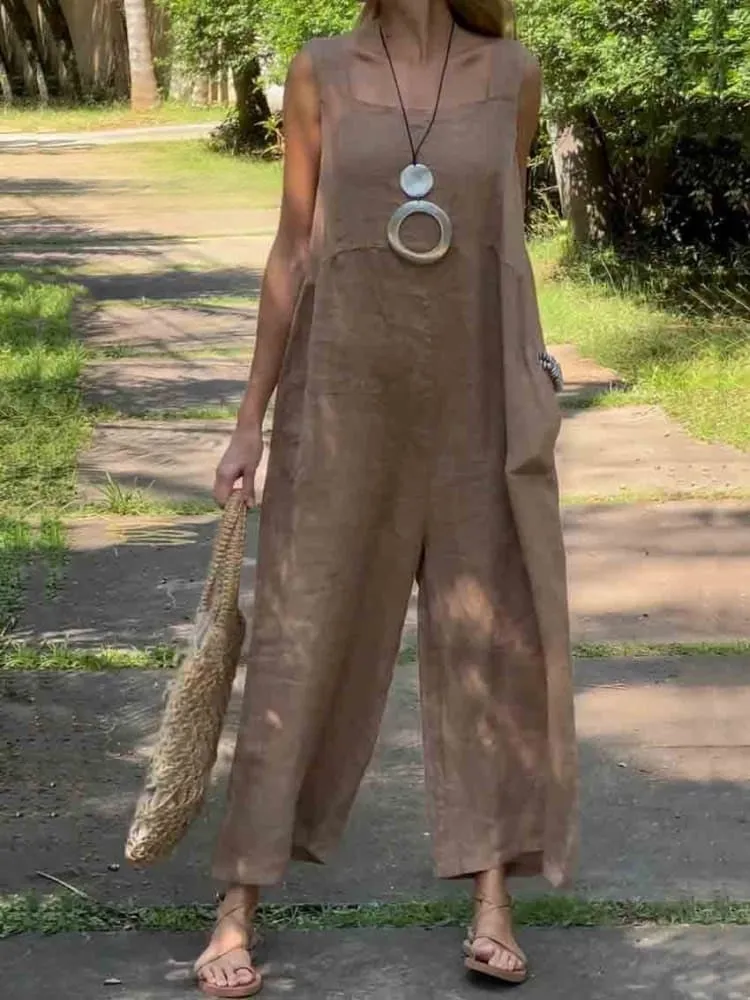 Women's Loose Linen Jumpsuit | Casual & Breathable