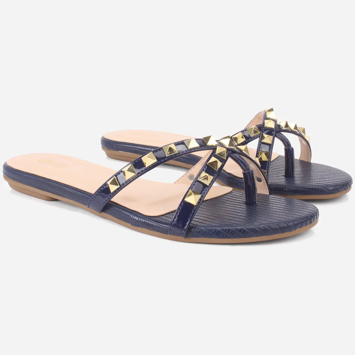 Womens "SKYLER" Stud Adorned Thong Summer Slippers
