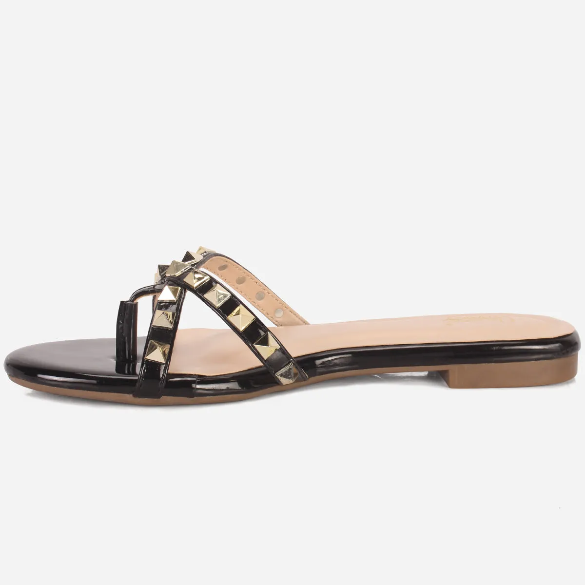 Womens "SKYLER" Stud Adorned Thong Summer Slippers