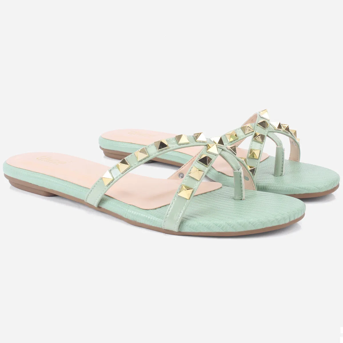 Womens "SKYLER" Stud Adorned Thong Summer Slippers