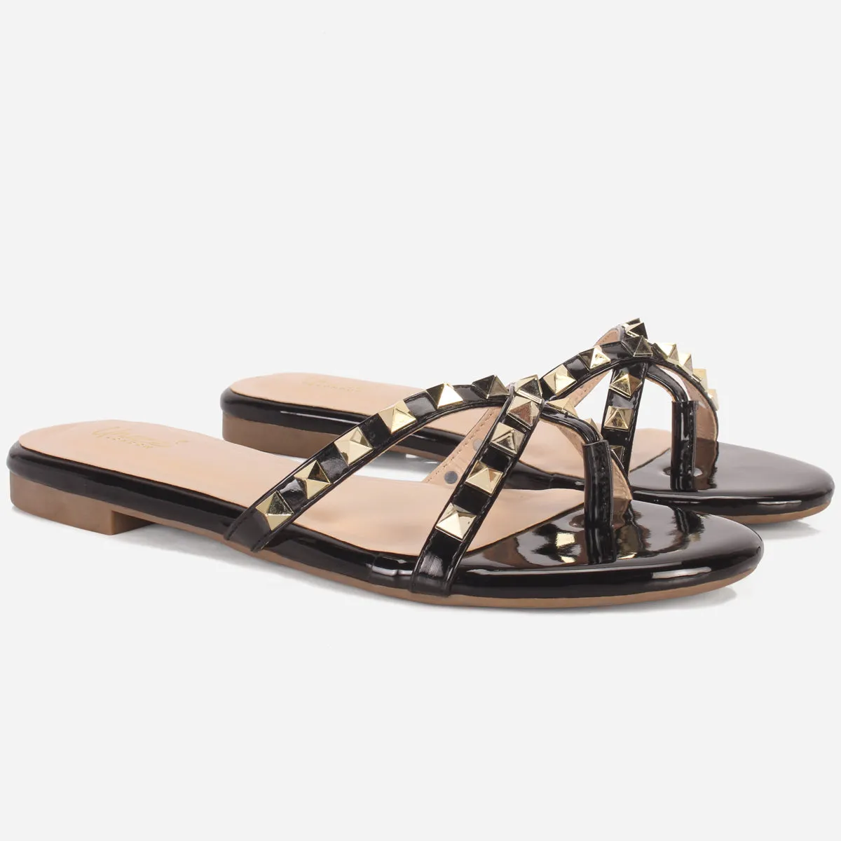 Womens "SKYLER" Stud Adorned Thong Summer Slippers