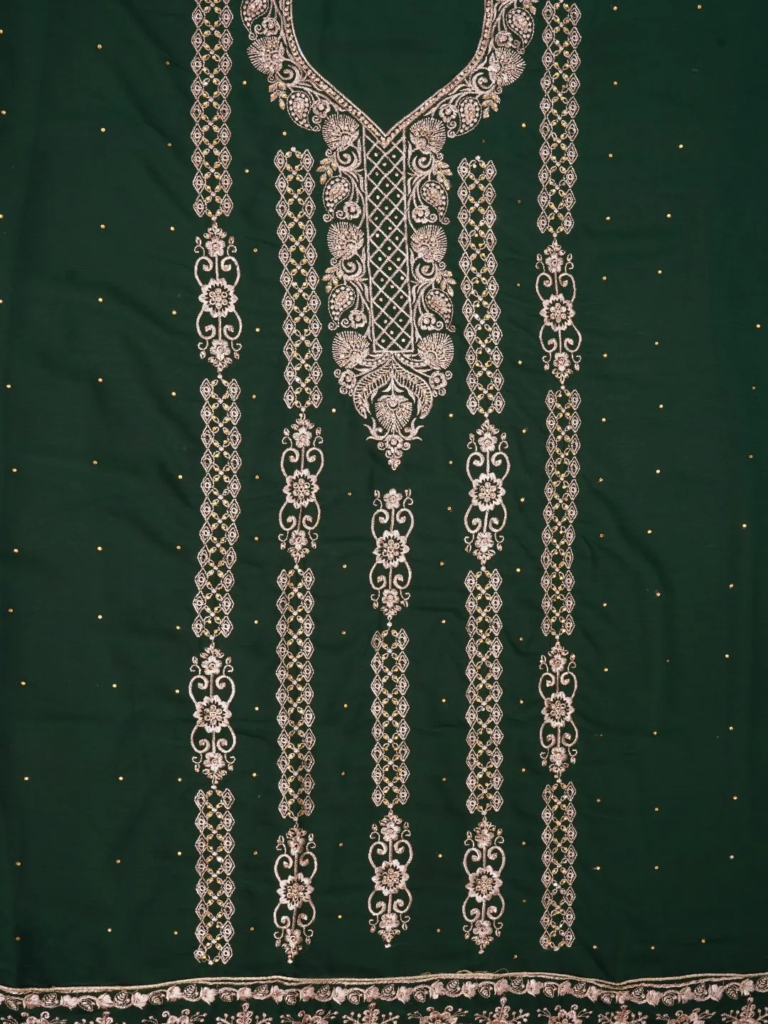 Zari Green Silk Georgette Dress Material with Dupatta